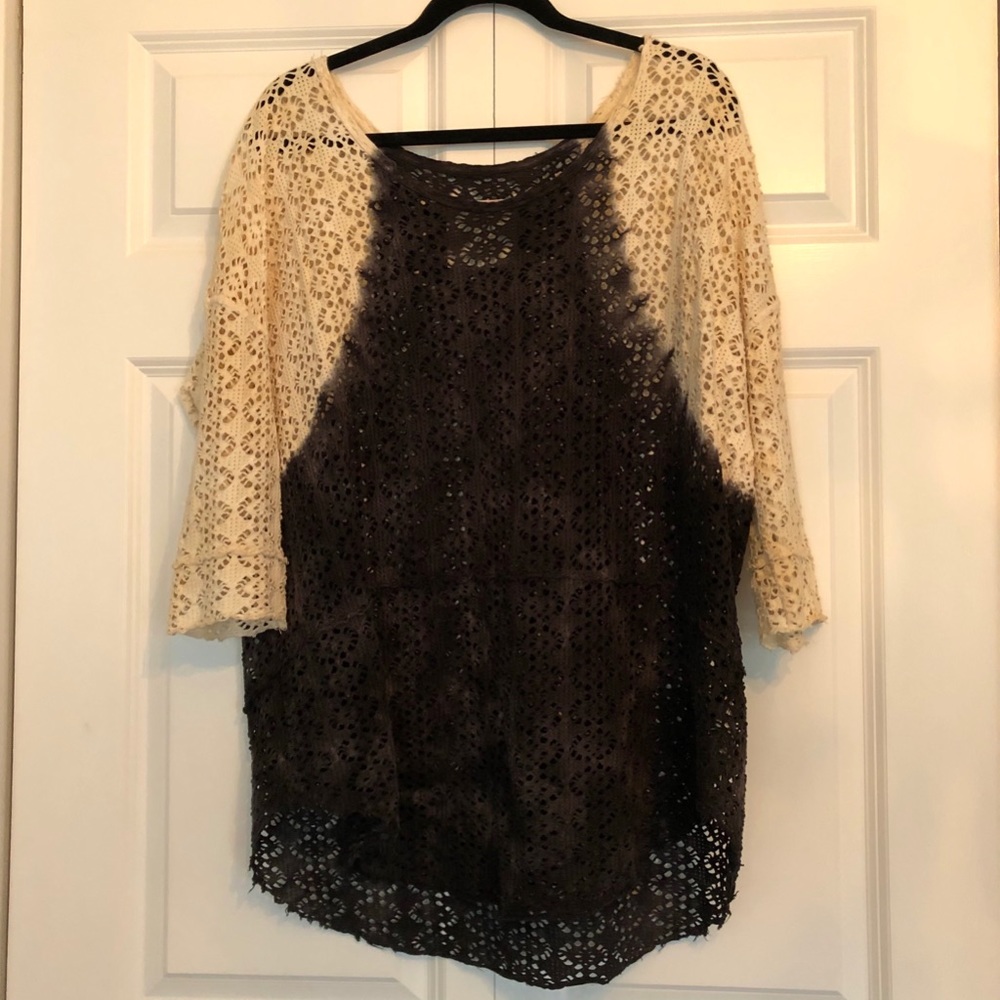 Free People Blue & Ivory Dip-Dye Eyelet Tunic